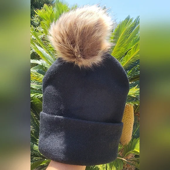 Women's Dazzling Black Rhinestone Pom Pom Beanie by Sazybee - Picture 3 of 3